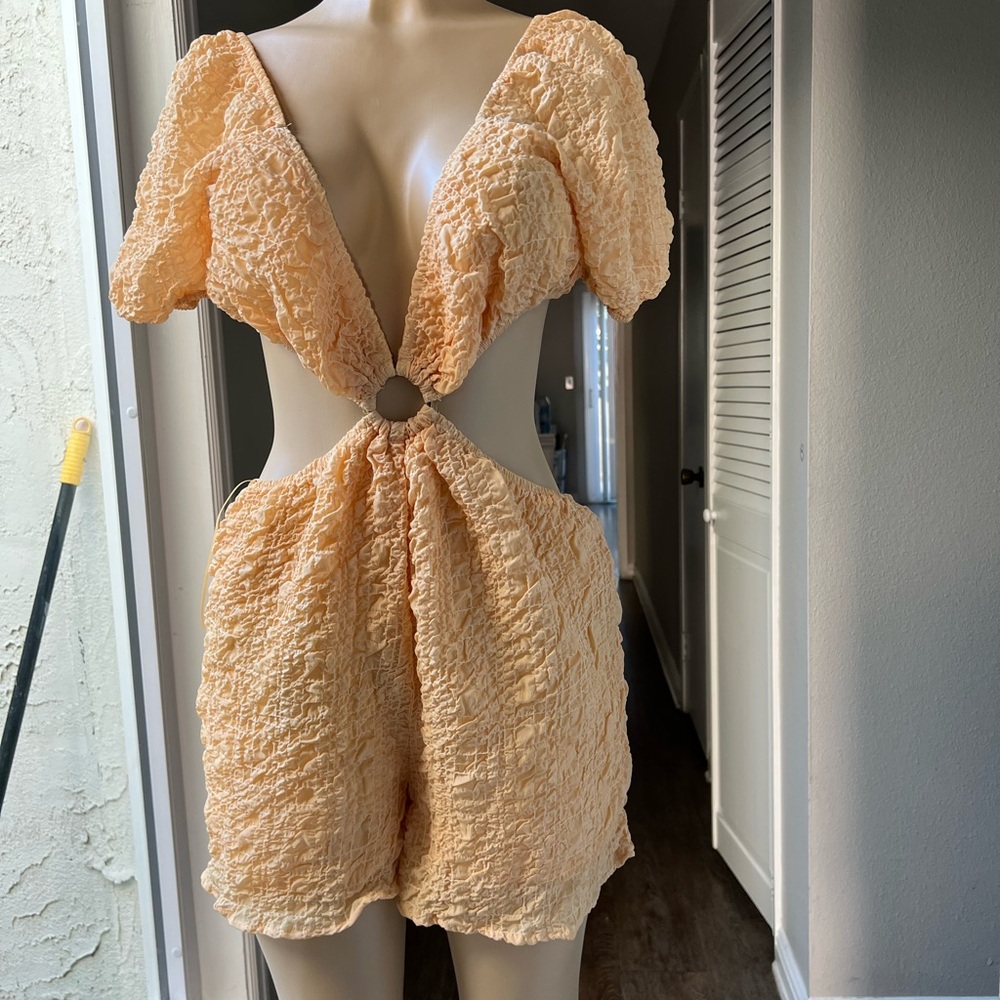 Fashion Nova Vibrant Yellow Textured Romper